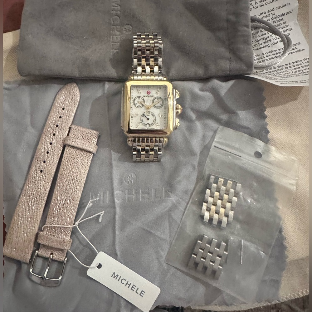 Michele Gold and Silver Square Dial Watch